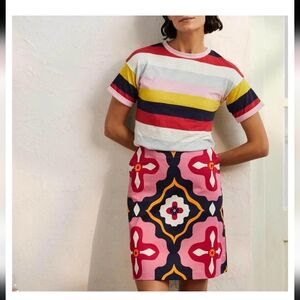 Boden Printed A-Line Mini Skirt- French Navy, Morocco Diamond, size 6 US